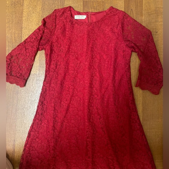 Elegant Red 3/4 Sleeve Crew Neck A-Line Dress - Picture 6 of 9